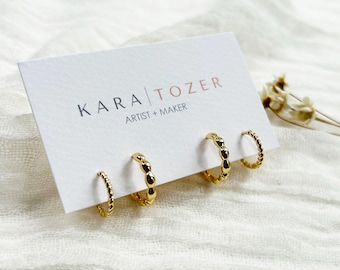 Stacking Hoop Sets, Gold Hoop Set, Gold Beaded Hoop Earrings, Stacking Earring Set, Gold Hoop Stacking Set, Hoop Set for Multiple Piercings
