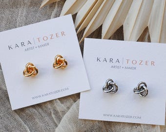 Gold Twist Earrings, Gold Knot Earrings, Silver Knot Earrings, Gold Knot Stud Earrings