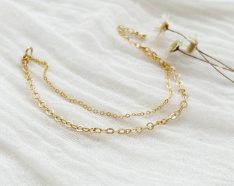 Double Chain Bracelet Gold, Gold Double Chain Bracelet, Dainty Gold Plated Filled Bracelet, Stacking Layering Bracelet