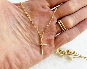 Gold Plated Filled Cross Necklace, Dainty Cross Necklace Gold, Cross Necklace Gold, Gold Minimalist Cross Necklace