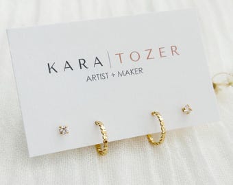 Stacking Hoop Sets, Gold Hoop Set, Dainty Dot Hoop Stacking Set, Gold Beaded Hoop Earrings, Stacking Earring Set, Tiny CZ Studs