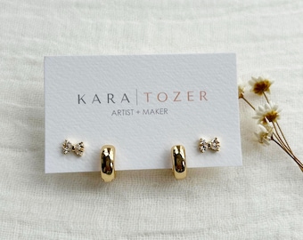 Stacking Hoop Sets, Gold Hoop Set, Bow Studs, Bow Earrings, Stacking Earring Set, Gold Hoop Stacking Set, Hoop Set for Multiple Piercings