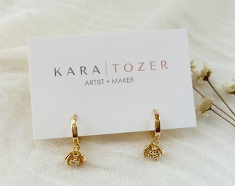 Gold Flower Hoop Earrings, Floral Huggie Hoop Earrings, Gold Flower Drop Earrings, Dainty Gold Flower Earrings, Flower Hoops