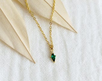 Dainty Emerald Necklace, May Birthstone Necklace, Gold Plated Filled Emerald Necklace, Mother's Day Necklace, Emerald Layering Necklace