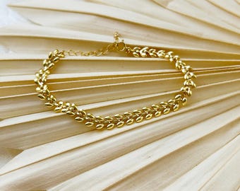 Dainty Gold Plated Filled Leaf Bracelet, Stacking Layering Bracelet
