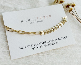 Dainty Gold Plated Filled Leaf Bracelet, Stacking Layering Bracelet