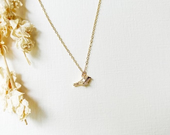 Dainty Bird Necklace, Gold Plated Filled Bird Necklace
