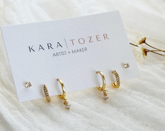 Stacking Hoop Earrings, Triple Earring Set Gold, Gold Hoop Earring Set, Stacking Earring Set Gold, Hoop Set for Multiple Piercings, Stud Set