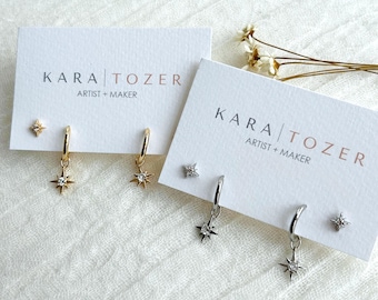 Gold Star Studs, Star Hoop Earrings, Stacking Star Earring Set, Gold Hoop Stacking Set, Silver Star Hoop Earrings, Silver Star Stud Earrings