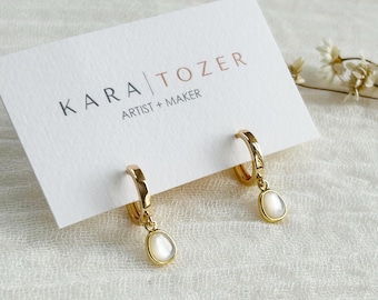 Mother of Pearl Huggie Hoops, Mother of Pearl Earrings, Gold Pearl Hoops, Gold Mother of Pearl Earrings Drop, Pearl Huggie Hoops