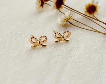 Bow Studs, Gold Bow Earrings, Dainty Bow Studs, Tiny Bow Studs