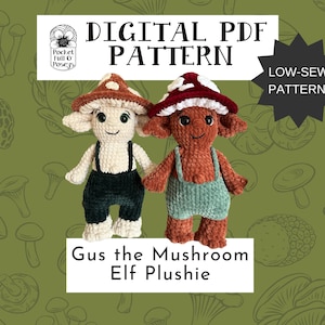 Mushroom Elf Amigurumi Crochet Pattern – Digital PDF Tutorial for Plushie Toy with Eye Embroidery Guide