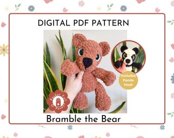 Crochet Teddy Bear Plushie Pattern- Digital PDF Low Sew Tutorial with Panda Mod