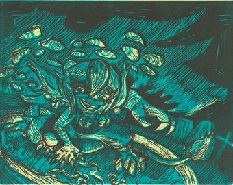 Lino-Block Print: The Summoning | Hand Printed |  dnd | Goblin | Traditional Printmaking