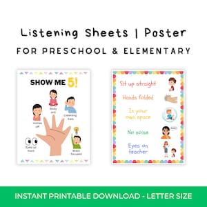 Classroom Posters | Listening Techniques | Printable Rules for Kids | Digital Download | Preschool and Elementary | Teacher supplies