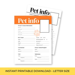 Dog sitter notes - dog sitter printable - pet information sheet - printable instant download - DIY - pet info - printable - Pet Safety Sheet