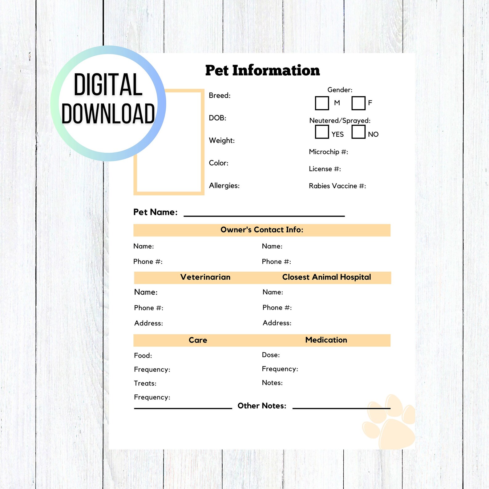 Dog Sitter Notes - Dog Sitter Printable - Pet Information Sheet ...