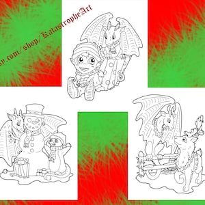 Printable Christmas Dragon Coloring Pages Set 1