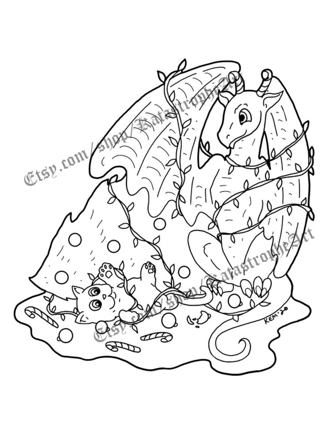 Printable Christmas Dragon Coloring Pages Set 2 - Etsy