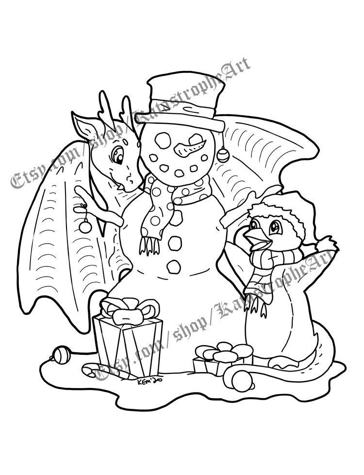 Printable Christmas Dragon Coloring Pages Set 1  Etsy