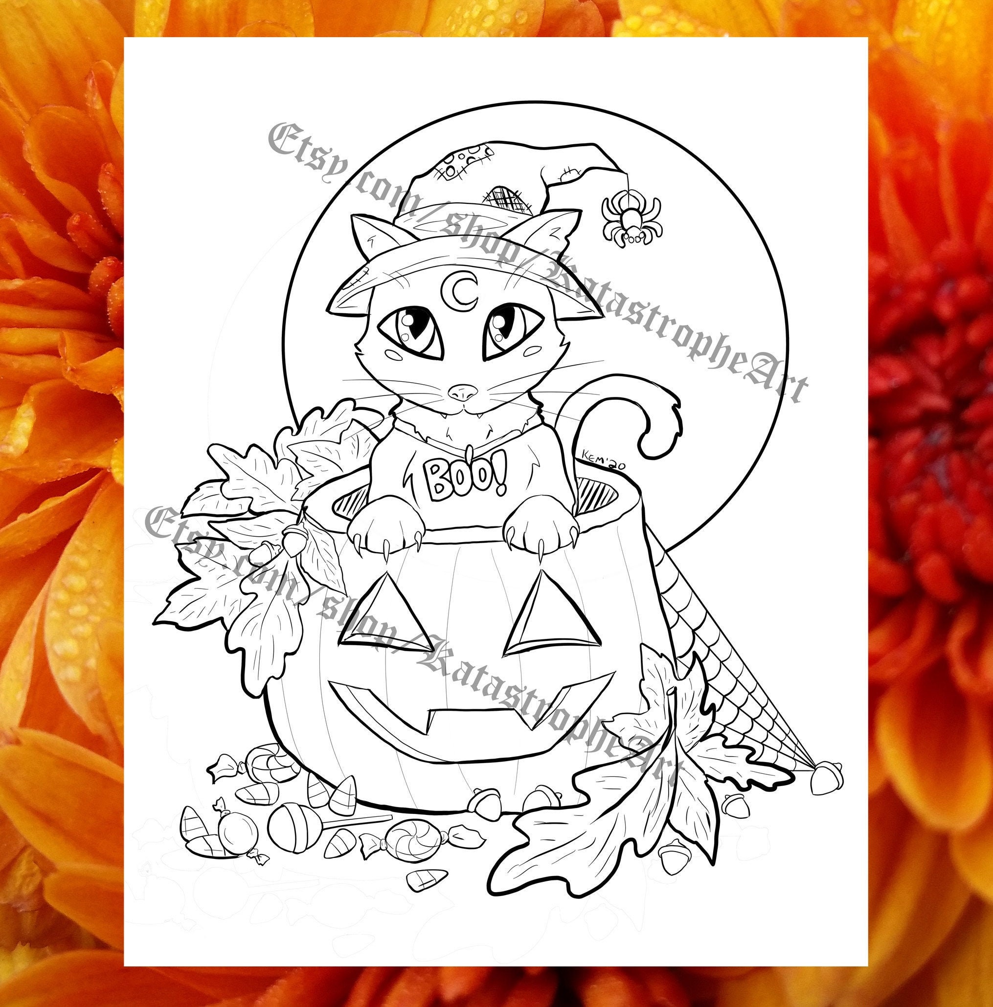 Printable Halloween Cat Coloring Page | Etsy