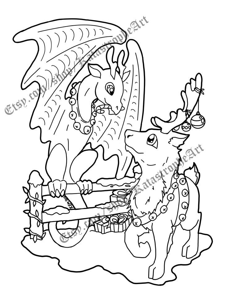 Printable Christmas Dragon Coloring Pages Set 1 Etsy Printable Christmas Dragon Coloring Pages Set 1 Etsy