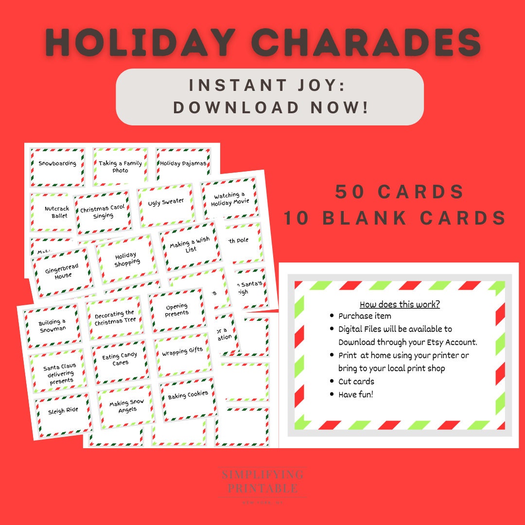 Holiday Charades PRINT AT HOME - Etsy