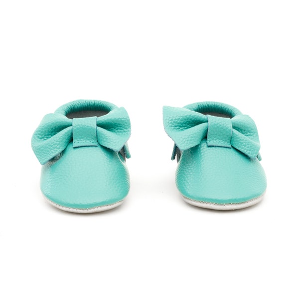 Genuine Leather 2-tone Mac&Lou Baby Toddler Moccasins Fringe Bow Babies Booties Shoes Baby Shower Gift Christmas Gift