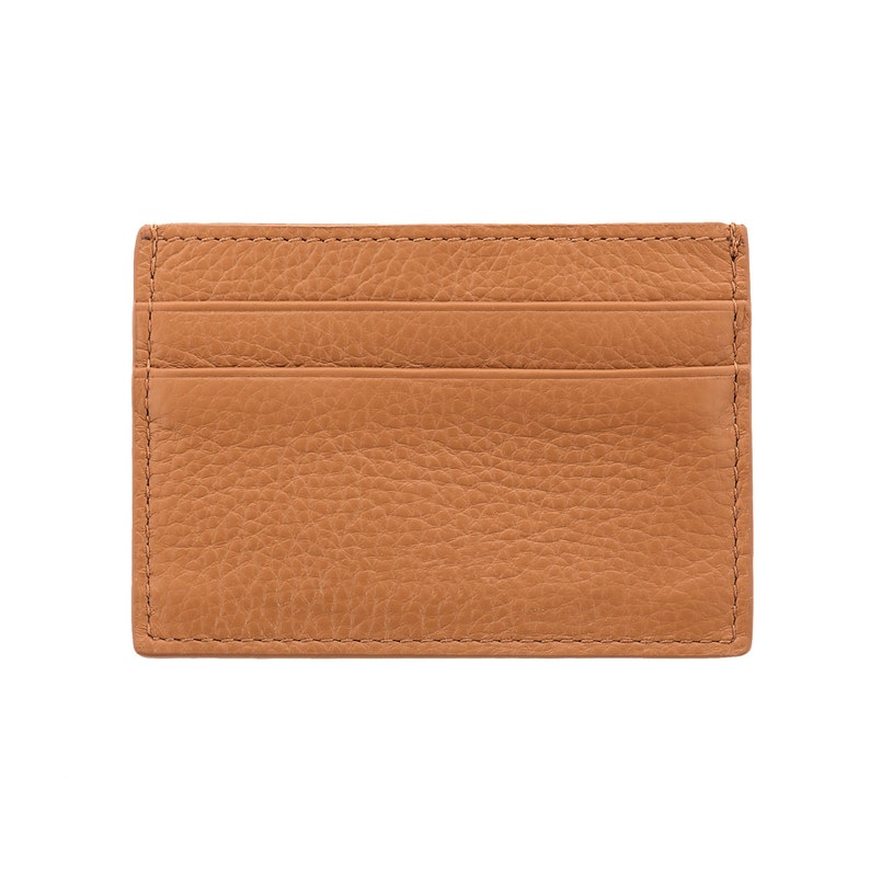 Camel MAC/&LOU Calfskin Leather Unisex Cardholder Wallet Sun Tanned