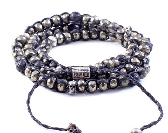 Pyrite and Lava 3-Layer Wrap Bracelet