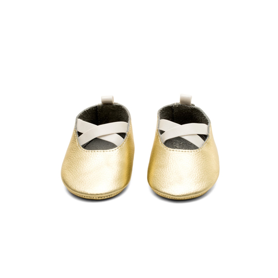 Leather Baby Ballerina Shoes: Gold Moccasins, Soft Sole Crib Booties - Etsy