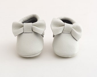 Genuine Leather Mac&Lou Baby Toddler Moccasins Fringe Bow Babies Booties Shoes Baby Shower Gift Christmas Gift White