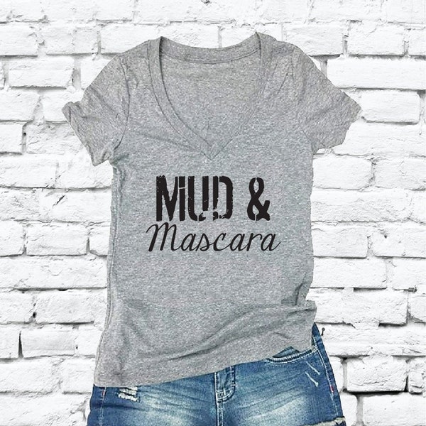 Mud and Mascara Women's V-Neck T-shirt Custom Shirt MX Muddin Moto Graphic Tee