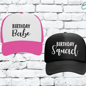 Birthday Babe and Birthday Squad Trucker Hats, Cute Birthday Party Hats, Foam Mesh Back Hats with Snapback