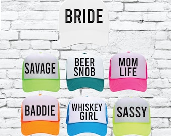 Gorras de camionero personalizadas, gorras de fiesta de neón, despedidas de soltera, cumpleaños de soltero, fiesta en la piscina, damas de honor, escuadrón de novias, divertidas
