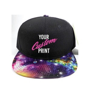 Custom Embroidery Galaxy Hat Multicolor Brim Snapback Purple Pink Blur Galaxy Hat Black Cap with Galaxy Print Brim Personalized Hat