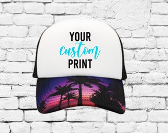 Sombreros de camionero personalizados con malla Back Beach Palm Trees Sunset Snapback sombrero de espalda personalizada espuma front party vacaciones hawaianas