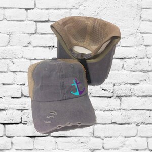 Mental Health Awareness Month Anchor Hat Embroidery Hat Mesh Back Trucker Hat Distressed Gift for Mom or Friend
