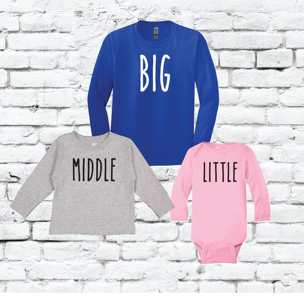 Big Middle Little Shirts Infant Tee Baby Siblings Long Sleeve T-shirt Brothers and Sisters Matching