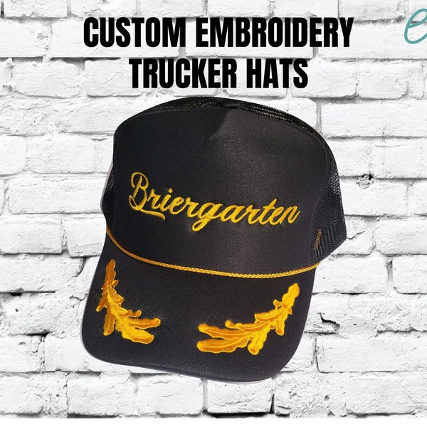 Custom Embroidery Trucker Hats Nautical Black Gold Personalized Captain Hat Yacht Sailor Oak Leaves Brim