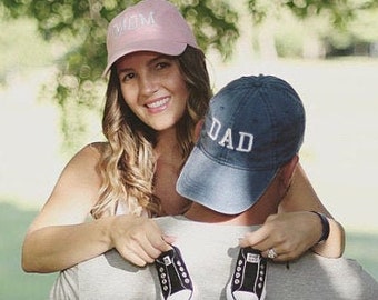 Mom and Dad Hats Embroidered Baby Pregnancy Announcement Baseball Caps