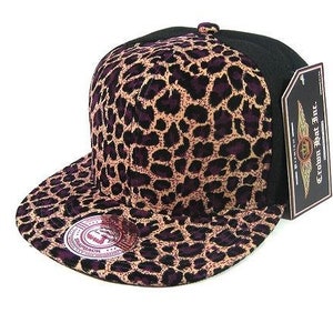 Custom Embroidery Leopard Animal Print Snapback Printed Brim Black Hat Adjustable Custom Cap