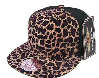 Custom Embroidery Leopard Animal Print Snapback Printed Brim Black Hat Adjustable Custom Cap