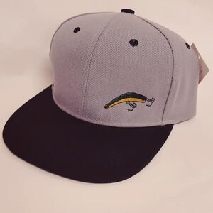 Fishing Lure Snapback Black and Grey Hat Embroidered Lure Fisherman Snapbacks