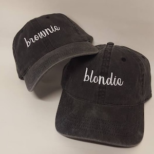 Blondie and Brownie Dad Hats Best Friends Hats Blonde and Brunettes Hats Light Pink, Navy and White or Your Color Choice