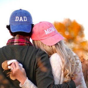 Mom and Dad Hats Unstructured Dad Hat Gift or Baby Announcement Coral ...