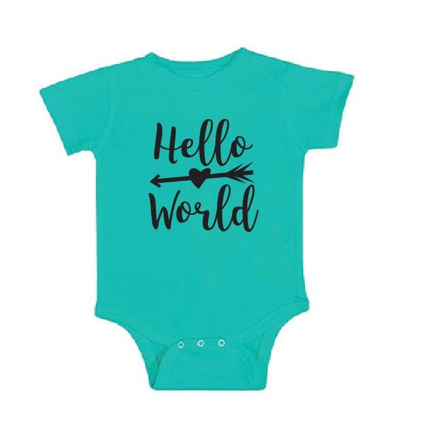 Hello World Bodysuit Custom Infant T-shirt your Color Choices Personalized Baby Fine Jersey Shirt Baby Infant