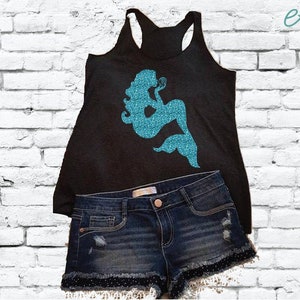Mermaid Tank Top Women&#39;s Racer back Soft Fitted Beach Summer Vacation Funny Shirt Summer