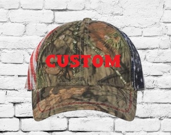 Aangepaste Camo Amerikaanse vlag Mesh Back Hat Baseball Cap Borduurwerk uw aangepaste print Mossy Oak Camouflage Trucker Hat