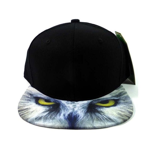 Custom Embroidery Black Snapback Snow Owl White Bird Print Hat Adjustable Custom Cap Allover